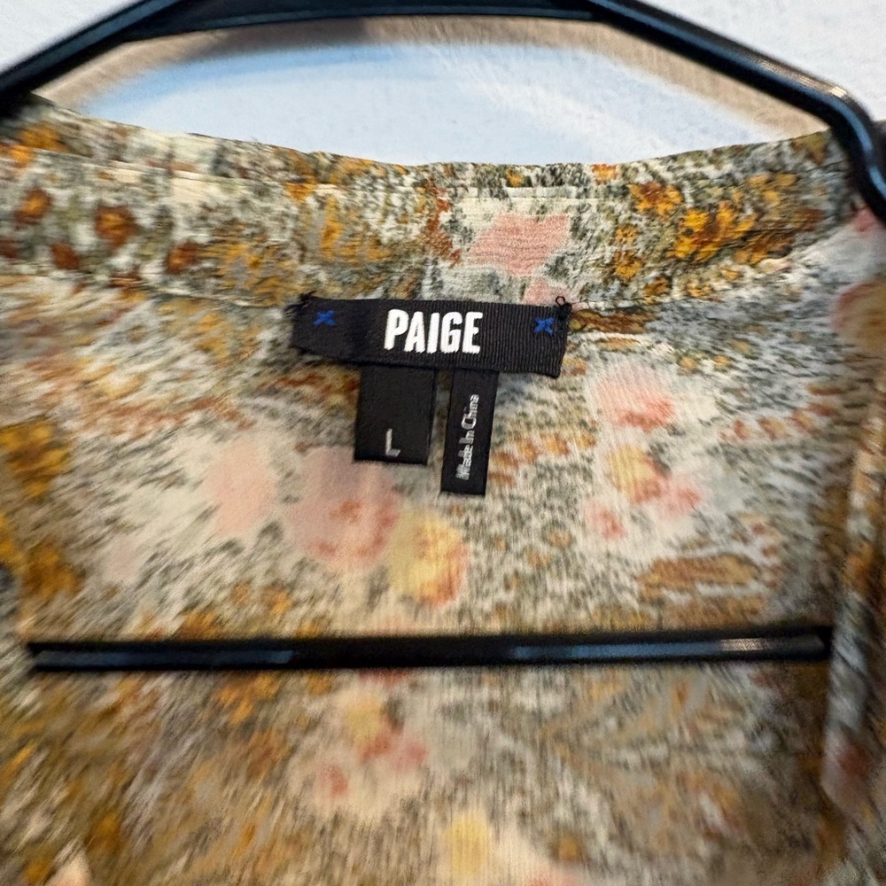 PAIGE Floral Ruffle Blouse Top Long Sleeve Sheer Boho Size L - Picture 4 of 4